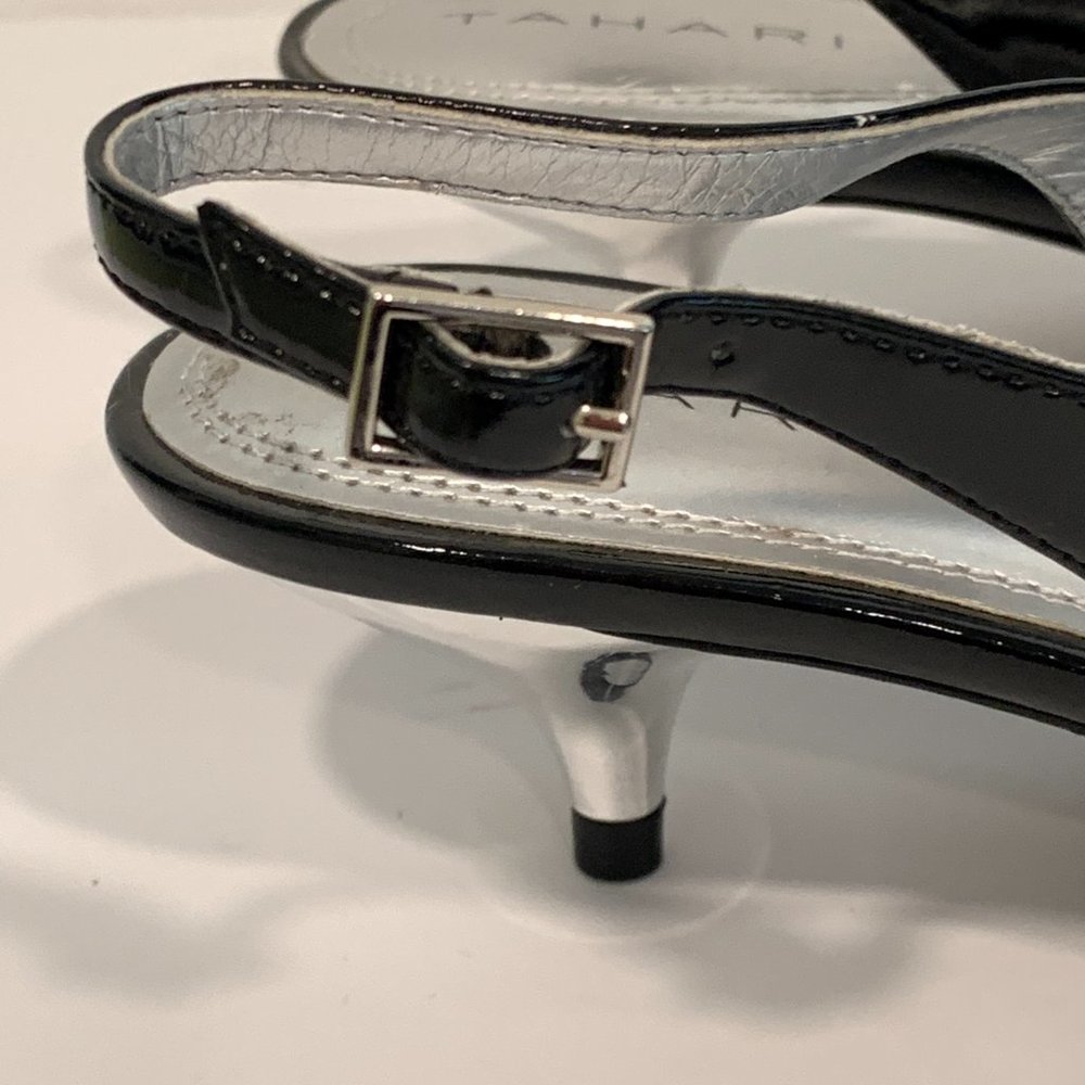 Tahari Black Patent Leather Slingback Kitten Heels - Picture 8 of 10
